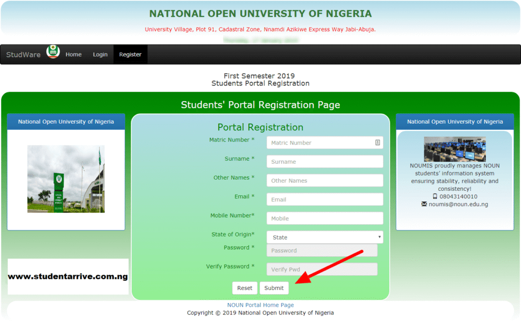4 Noun Students Portal Registration form for New Students Registration www.nouonline.net